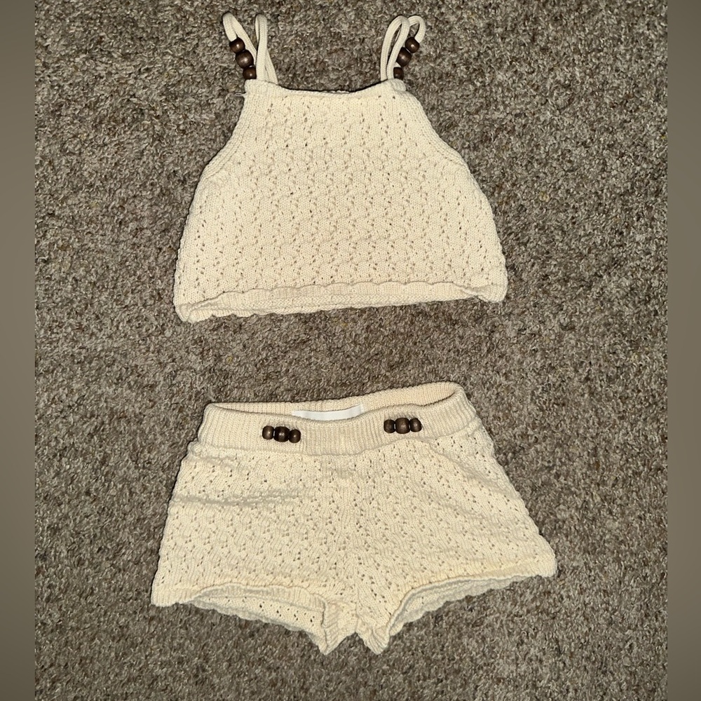 Girls Knit Crop Top and Shorts Set